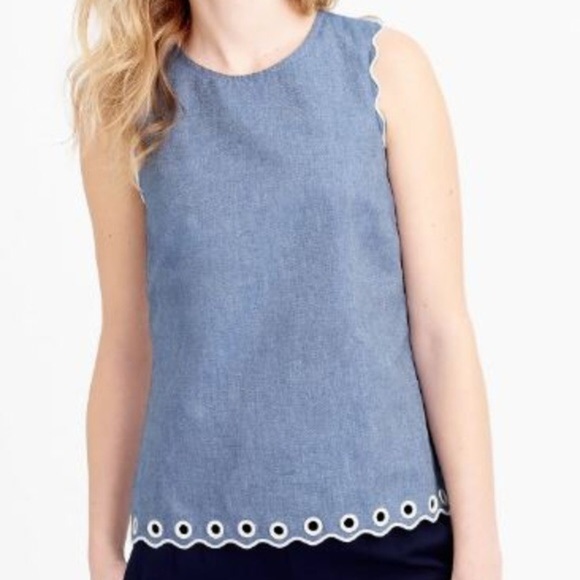 J. Crew Chambray Scallop Cute Top - Picture 2 of 5